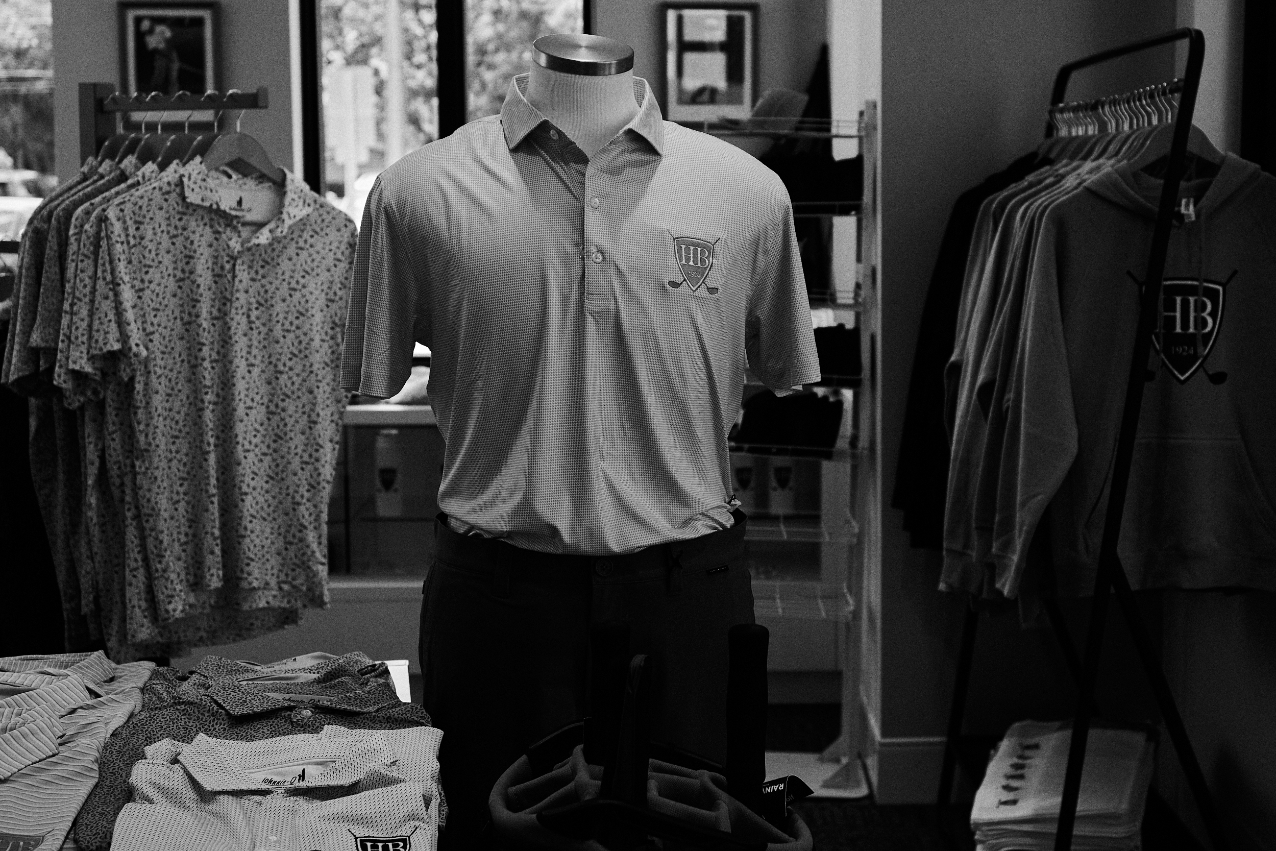 Golf apparel and merchandise inside the Hollywood Beach Golf Club pro shop.