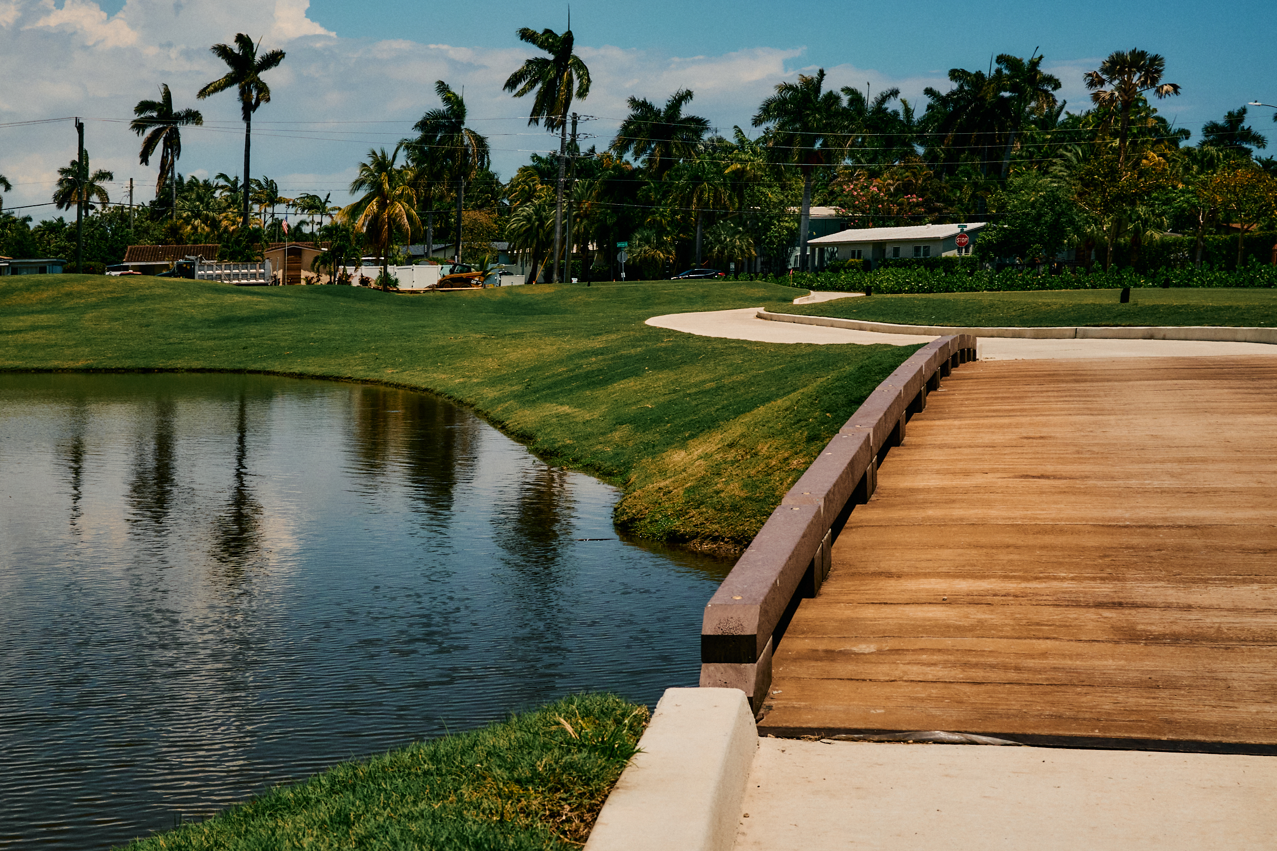 Bridge crossing over a water hazard at Hollywood Beach Golf Club.